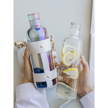 時間刻度水杯ins簡約大容量透明玻璃杯女夏季高顏值便攜隨身杯子