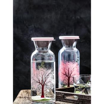 日式櫻花樹變色玻璃涼水壺家用耐高溫水瓶套裝隨手杯子果汁冷水壺