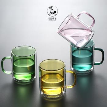 彩色雙層玻璃茶杯耐熱防爆耐高溫帶把手家用簡約創意仙女喝水杯子