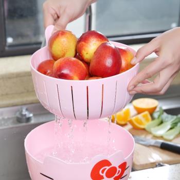 廚房籃子家用果盤多功能圓形洗菜盆水果籃 塑料雙層洗菜籃瀝水籃