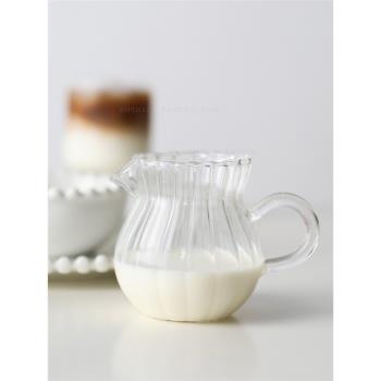 創意手工玻璃條紋小奶壺奶罐 耐熱玻璃咖啡奶杯奶盅醬汁杯可微波