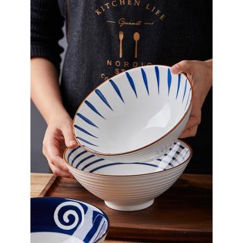 日式大碗牛肉拉面碗和風家用釉下彩陶瓷飯碗田園風水果碗涼拌碗