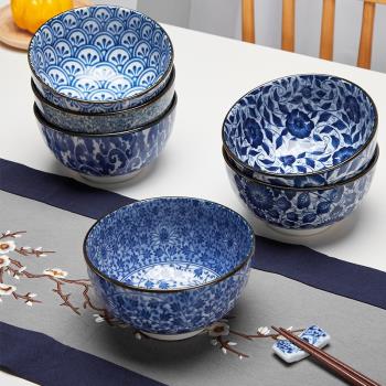 美濃燒日本進口青花陶瓷拉面碗家用日式沙拉碗6英寸餐具大號湯碗