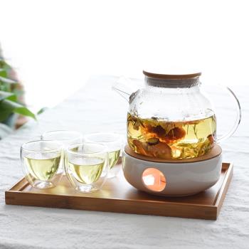 玻璃花茶壺耐高溫茶具套裝水果茶壺加熱底座保溫泡茶