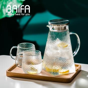 家用日式玻璃錘紋冷水杯 大容量耐高溫水壺 北歐風冷水壺涼杯套裝