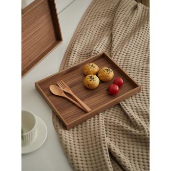 日式輕奢木質托盤創意披薩茶盤長方形家用蛋糕實木頭水杯盤子木制