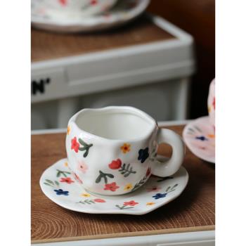 Fanhome馬克杯手捏咖啡杯碟套裝高顏值碗盤陶瓷餐具下午茶杯子ins