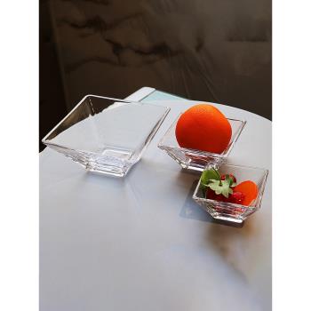 方碗方斗玻璃碗玻璃沙拉盆四方底部小碗自助餐展示盤高級水晶果盤