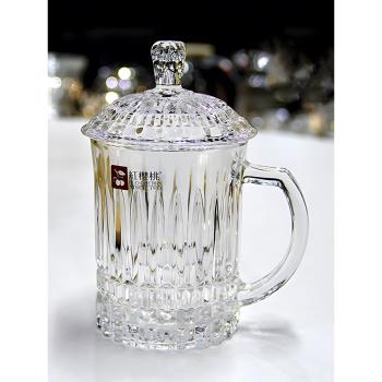 玻璃水杯帶蓋杯子帶把手茶杯水晶玻璃杯帶蓋子帶手柄水晶杯耐高溫