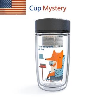 美國cup mystery雙層隔熱創意手繪圖案304茶隔車載高硼硅玻璃杯