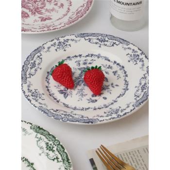法式中古風陶瓷餐盤西餐盤玫瑰花園甜品碟蛋糕盤子下午茶復古盤子