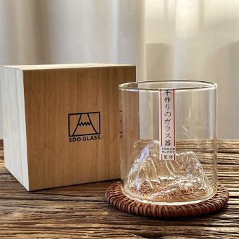 日式輕奢創意小眾威士忌酒杯觀山杯玻璃杯富士山杯耐熱咖啡茶水杯
