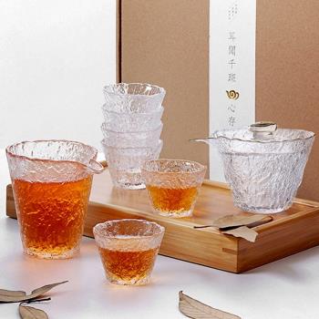 日式冰露金邊茶具套裝家用玻璃透明蓋碗功夫茶杯子泡茶禮盒辦公室