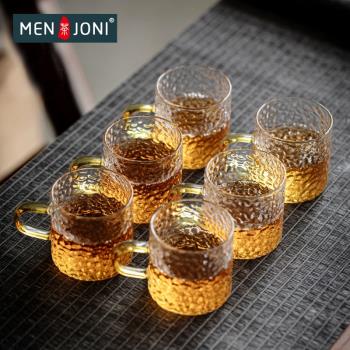 Men&Joni日式錘紋玻璃茶杯功夫茶具品茗杯家用耐熱主人杯帶把小杯
