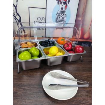 大號多格加深不銹鋼水果涼菜展示自助餐果盤盒透明蓋三格鋼盤帶蓋