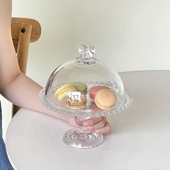 法式ins復古愛心玻璃水果高腳盤蛋糕沙拉盤西餐盤甜品點心展示罩