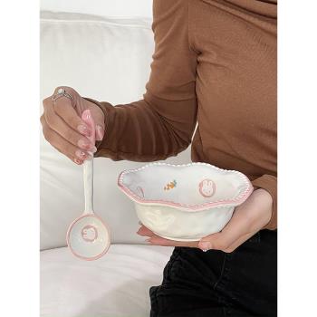 ins風手繪可愛麥片酸奶碗沙拉水果碗家用高顏值甜品碗陶瓷早餐碗