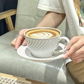 高顏值ins麥穗花紋咖啡杯碟下午茶復古拉花杯早餐陶瓷杯碟牛奶杯