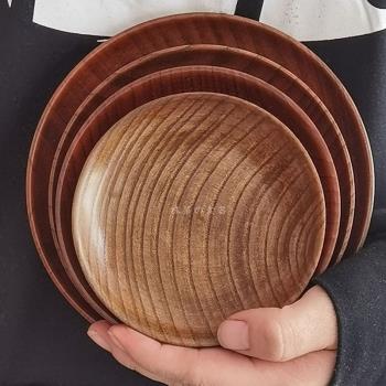 日式實木木碟子 酸棗木托盤圓形水果盤沙拉碗面包點心木質木盤子