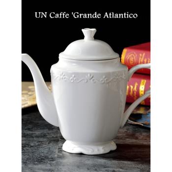 歐式宮廷風白色浮雕陶瓷咖啡壺1000毫升下午茶大容量純色茶壺瑕疵