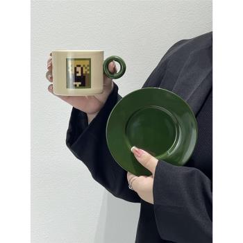 歐式ins風像素畫陶瓷咖啡杯碟套裝高顏值下午茶杯高檔精致馬克杯