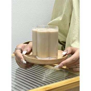 復古ins風條紋玻璃雪糕杯花型冰淇淋杯甜品奶昔杯餐廳寬口果酒杯