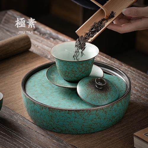 極素三才蓋碗復古藏海藍釉蓋碗大號茶碗茶杯陶瓷家用泡茶蓋碗單個|蓋碗