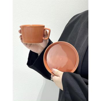 ins復古馬卡龍豎條紋咖啡杯陶瓷杯套裝早餐可愛杯簡約拉花馬克杯