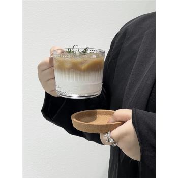 復古ins風浮雕玻璃馬克杯冰美式咖啡拿鐵杯早餐麥片杯牛奶果汁杯
