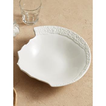 巖石紋缺邊碗陶瓷沙拉碗酒店盤子高級感意境菜擺盤造型獨特異形碗