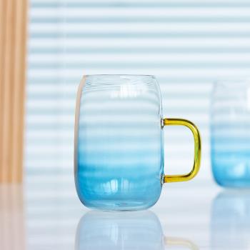 ins風漸變藍玻璃杯帶把手水杯家用耐熱咖啡杯高硼硅創意潮流茶杯