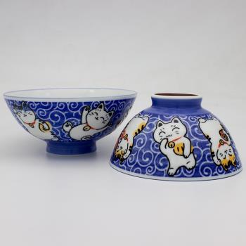良泉 日本進口美濃燒陶瓷碗日式家用飯碗釉下彩卡通米飯碗 唐草貓