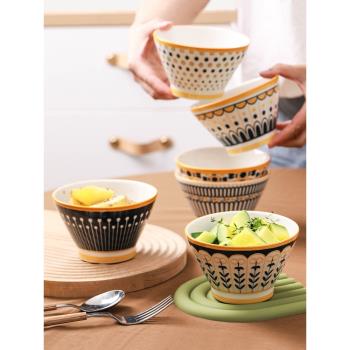 6個套裝陶瓷碗家庭用5寸飯碗日式餐具斗笠小拉麵碗2022新款吃飯碗