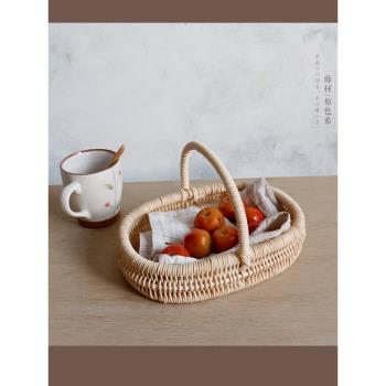 原色白藤丨日式自然質樸手工編織提手籃子蔬水果面包提籃收納筐子