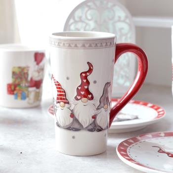 可愛圣誕老人馬克杯手繪陶瓷MUG創意咖啡杯出口ins水杯子大容量杯