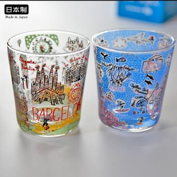 日本進口井澤IZAWA玻璃杯水杯啤酒果汁杯早餐杯插畫可愛日式茶杯