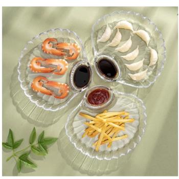 菲內克斯鋼化玻璃分格盤子帶醋碟水餃專用蘸料盤家用耐熱透明餐具