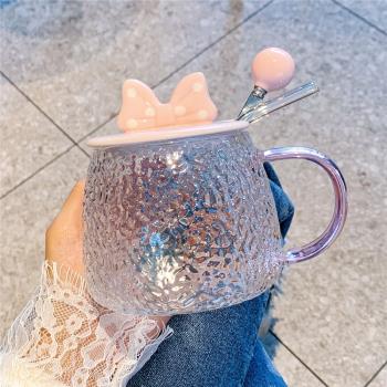 ins風高顏值耐熱玻璃杯子帶蓋帶勺子馬克杯女生辦公室水杯咖啡杯
