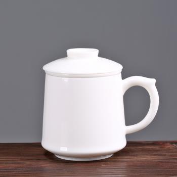 陶瓷杯子過濾茶杯個人專用水杯大容量羊脂玉瓷茶水分離白瓷辦公杯