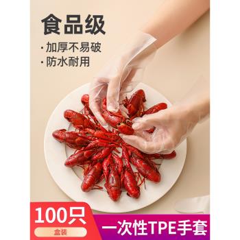 日本一次性tpe手套食品級專用廚房烘焙燒烤加厚耐用餐飲手套100只