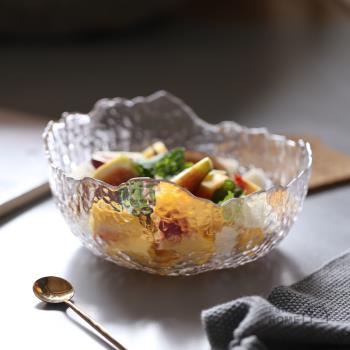 Fan home日式冰川透明沙拉碗高顏值玻璃湯碗家用大號單個面碗餐具