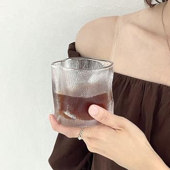 日式磨砂高級感扭扭杯加厚玻璃杯冰川紋水杯茶杯威士忌酒杯冰球杯