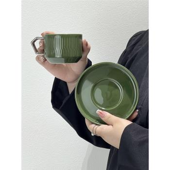 高顏值ins風復古豎紋陶瓷馬克杯牛奶拿鐵咖啡杯下午茶杯碟餐具套