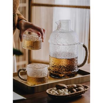 澤滕家日式錘木紋水家用耐高溫玻璃大容量涼水壺泡茶水套裝高顏值