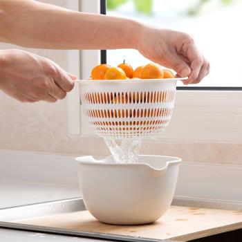 居家家日式雙層瀝水籃廚房洗菜盆客廳水果盤家用塑料菜籃子洗菜籃