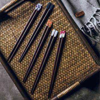日式創意尖頭筷子 家用防滑高檔碗筷l餐具套裝 高檔禮品櫻花筷子