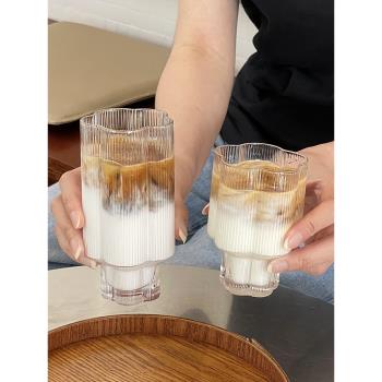 小眾中古vintage條紋可疊玻璃杯復古冰美式咖啡杯氣泡水杯果汁杯