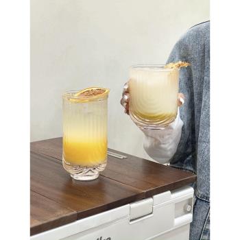 小眾ins風簡約U型紋路玻璃杯美式咖啡杯冷萃拿鐵杯氣泡水杯果汁杯
