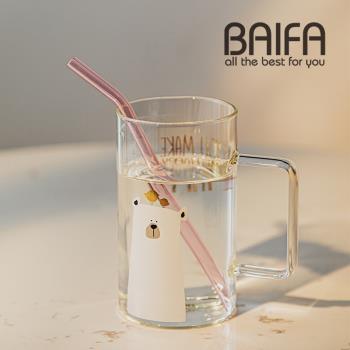 日式耐熱玻璃杯ins可愛水杯創意牛奶花茶杯咖啡杯情侶北極熊杯子
