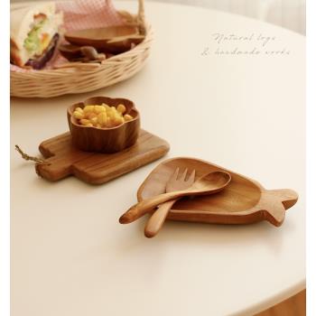 手工柚木丨木生雜貨日式小木盤味碟黃油果醬刀兒童木頭小叉小勺子